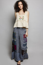 Clover Double Gauze Floral Shirring Square Neck Sleeveless Top - Westly