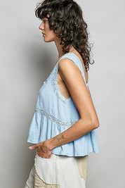 Clover Double Gauze Floral Shirring Square Neck Sleeveless Top - Westly