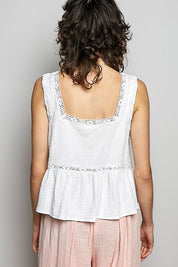 Clover Double Gauze Floral Shirring Square Neck Sleeveless Top - Westly