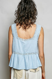 Clover Double Gauze Floral Shirring Square Neck Sleeveless Top - Westly