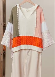 Coastal Collage Color Block Crochet V - Neck Hoodie - Westly