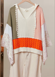 Coastal Collage Color Block Crochet V - Neck Hoodie - Westly