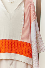 Coastal Collage Color Block Crochet V - Neck Hoodie - Westly