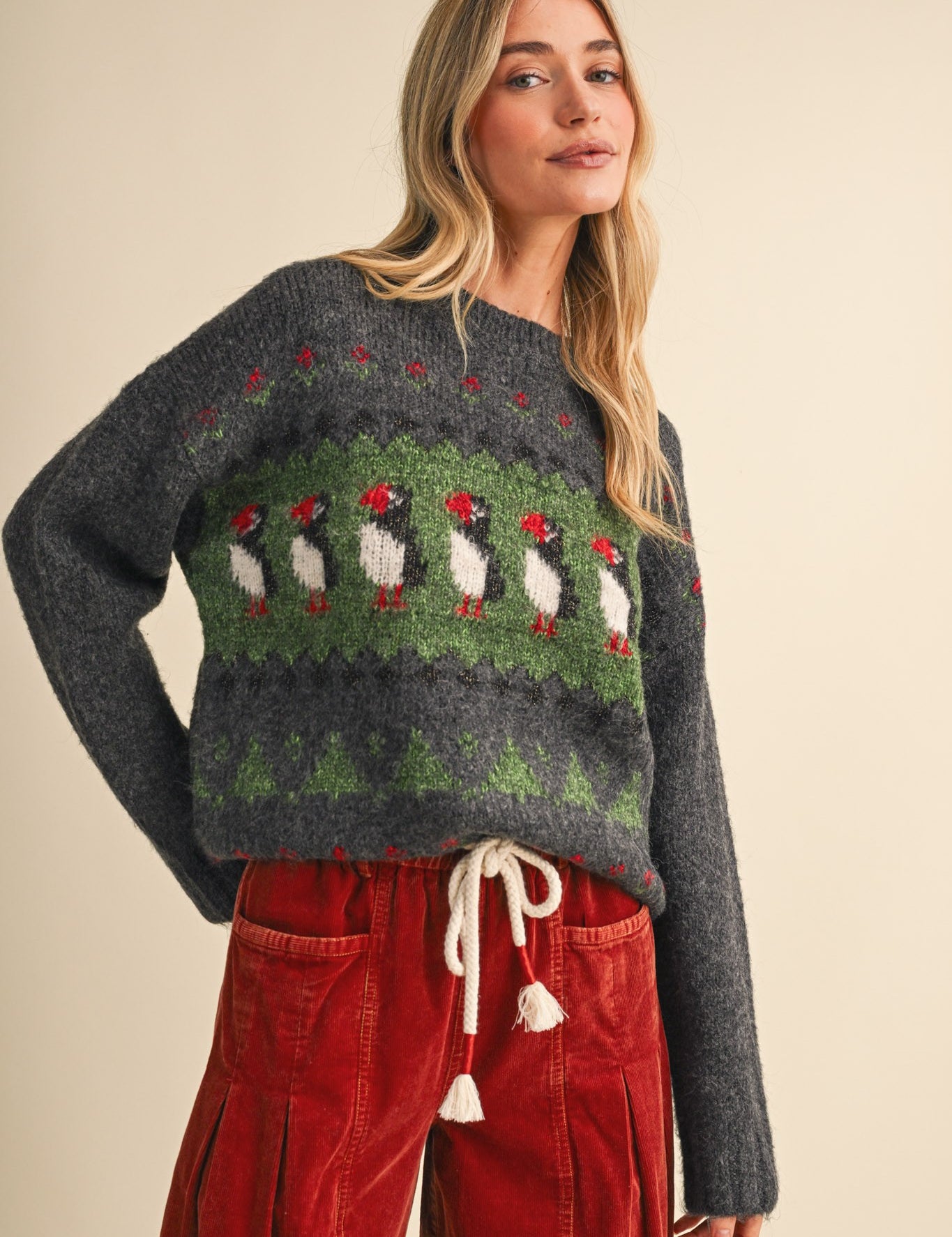 Coastal Colony Puffin Motif Sweater in Charcoal - product photo 1