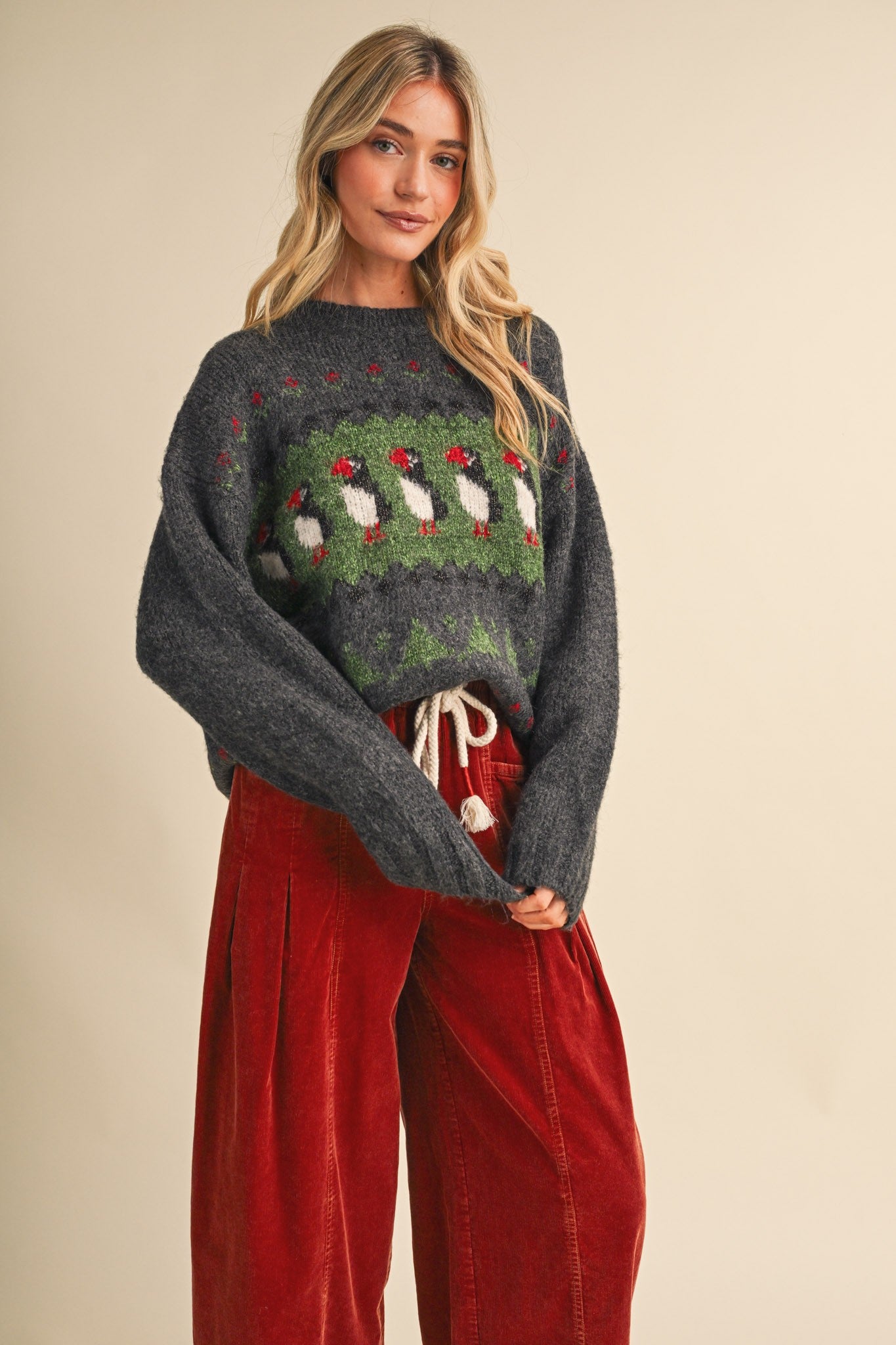 Coastal Colony Puffin Motif Sweater in Charcoal - product photo 5