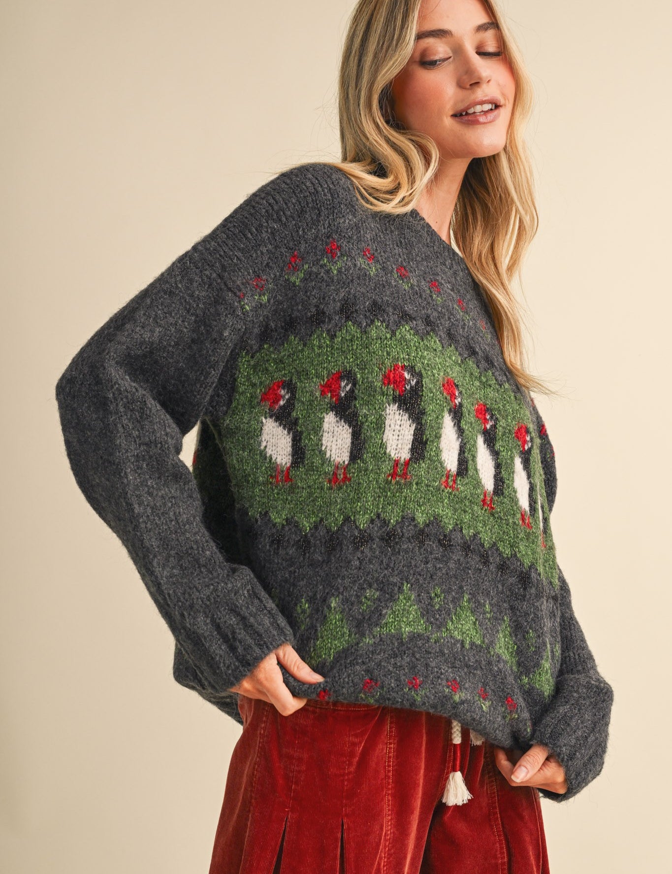 Coastal Colony Puffin Motif Sweater in Charcoal - product photo 7