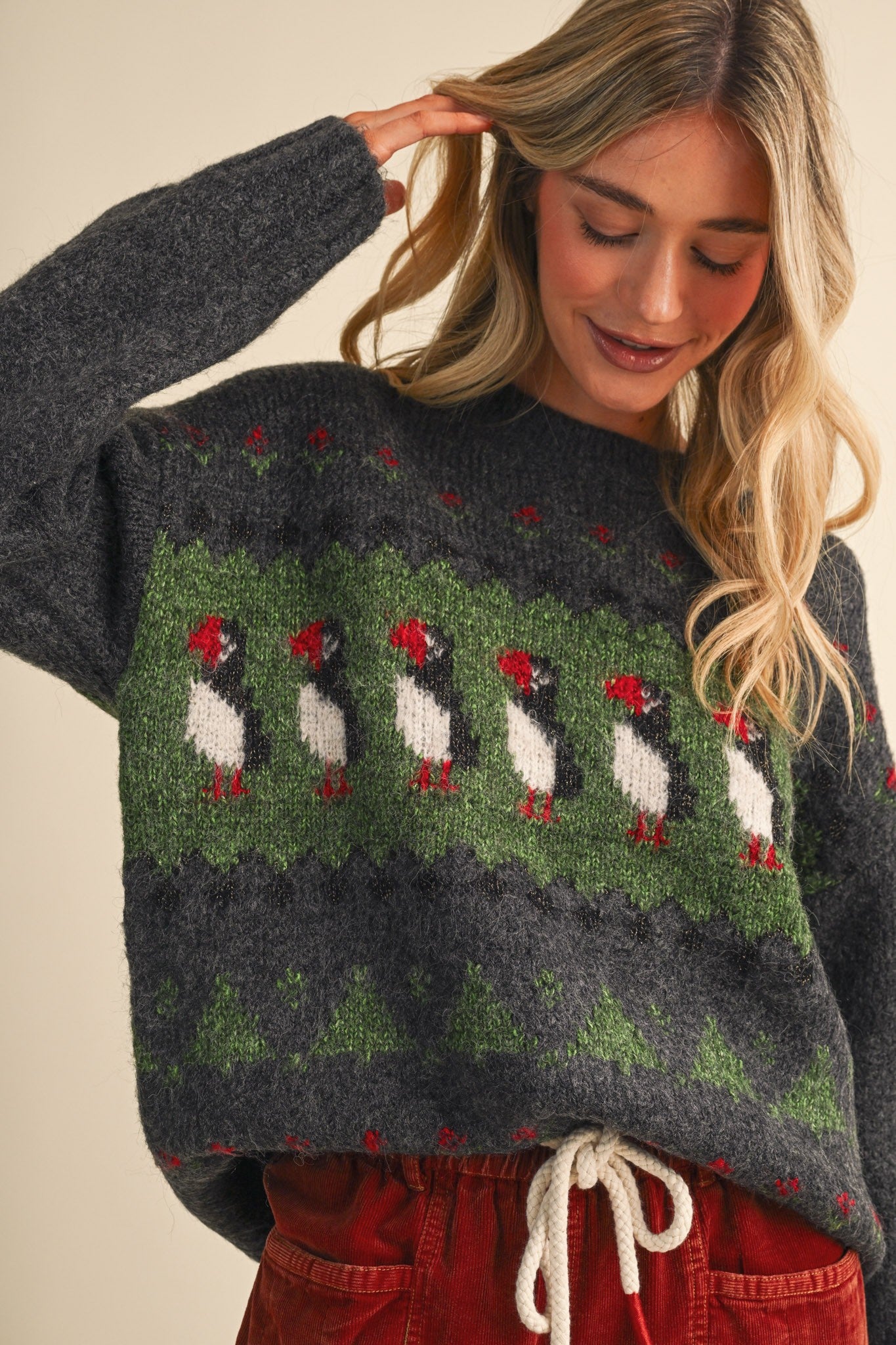 Coastal Colony Puffin Motif Sweater in Charcoal - product photo 10