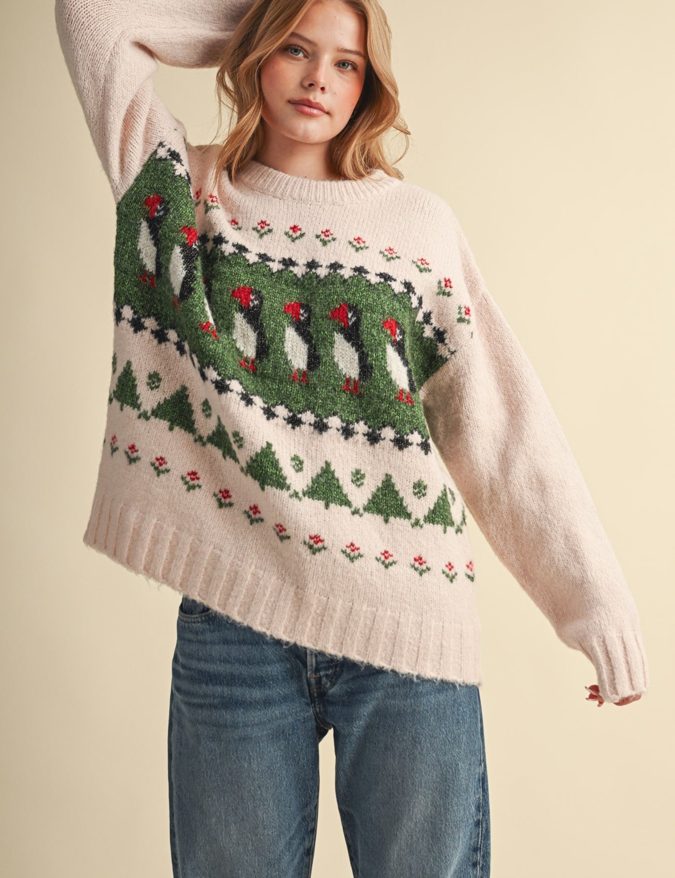 Coastal Colony Puffin Motif Sweater in Pastel Pink - product photo 2