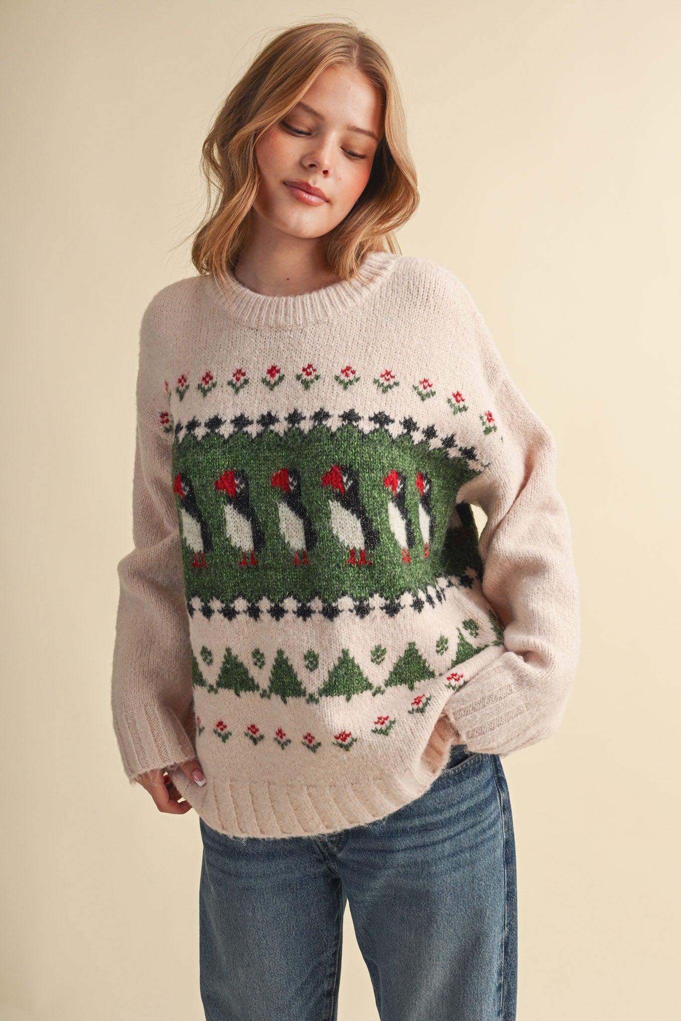 Coastal Colony Puffin Motif Sweater in Pastel Pink - product photo 4