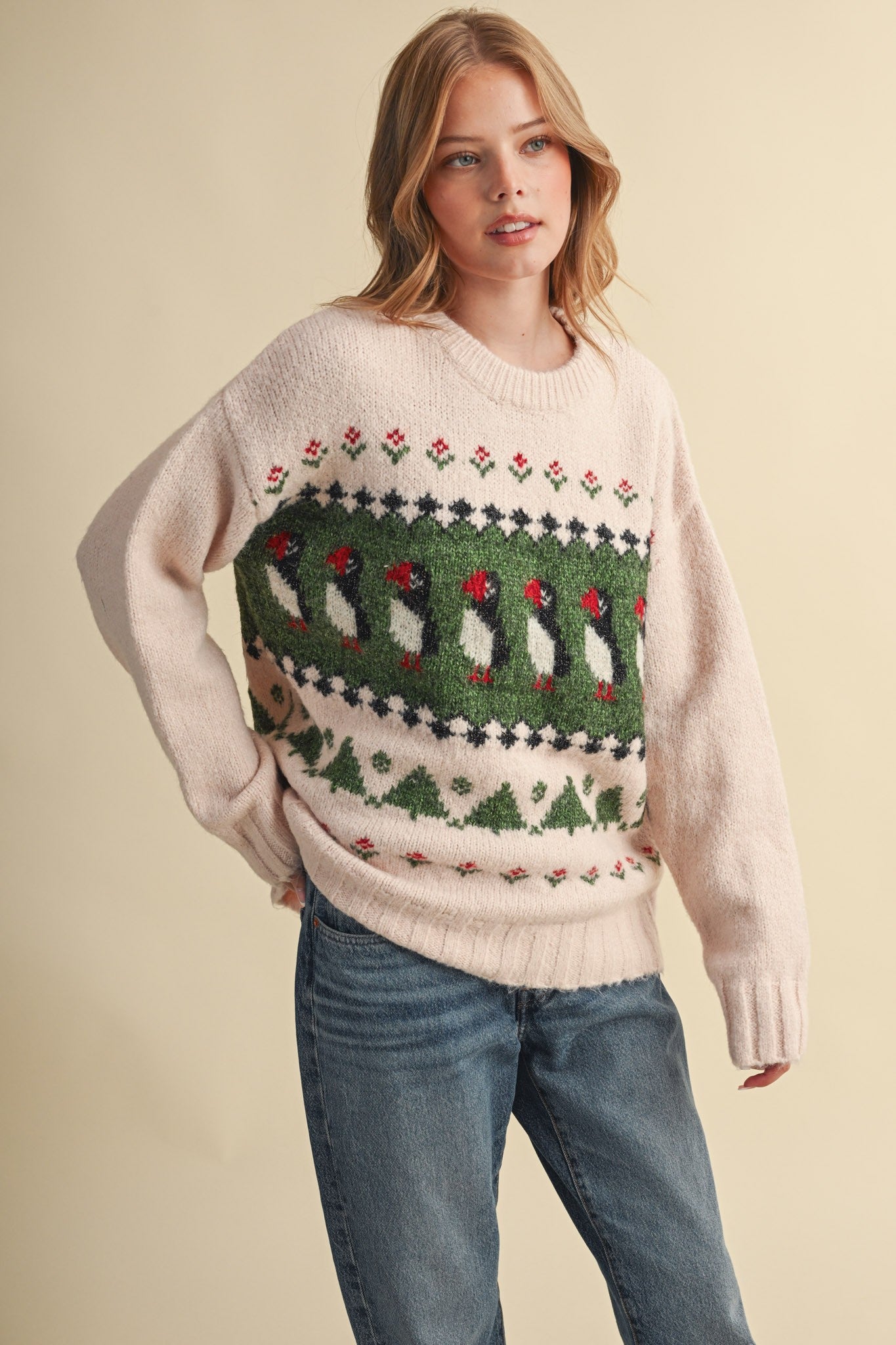 Coastal Colony Puffin Motif Sweater in Pastel Pink - product photo 5