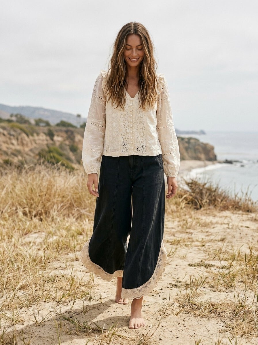 Coastal Tulip Lace Hem Denim Pants - Westly