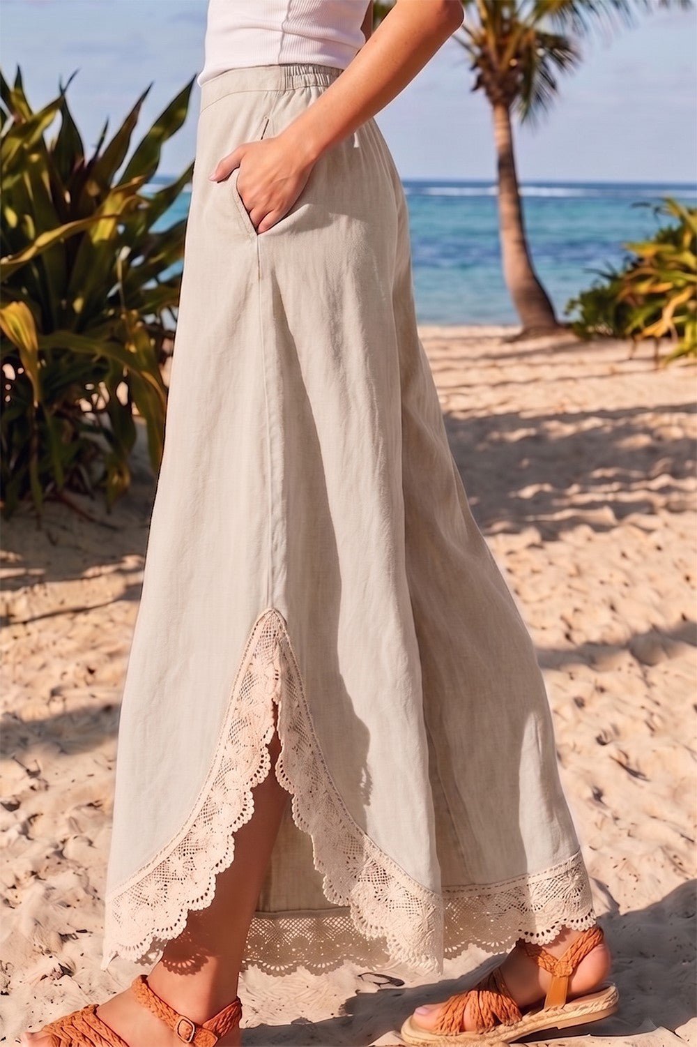 Coastal Tulip Lace Hem Denim Pants - Westly