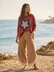 Coastal Tulip Lace Hem Denim Pants - Westly