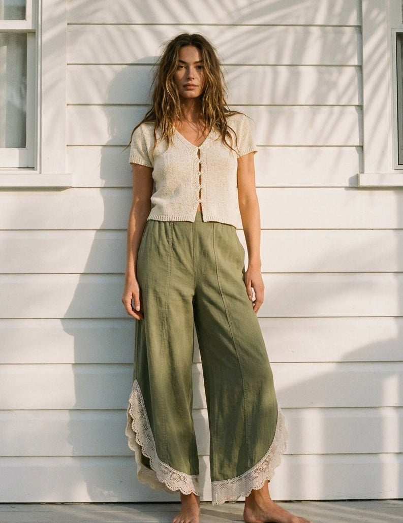 Coastal Tulip Lace Hem Denim Pants - Westly