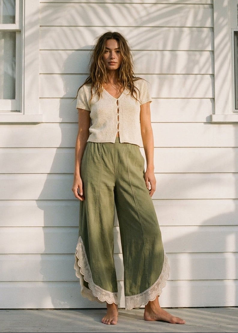 Coastal Tulip Lace Hem Denim Pants - Westly