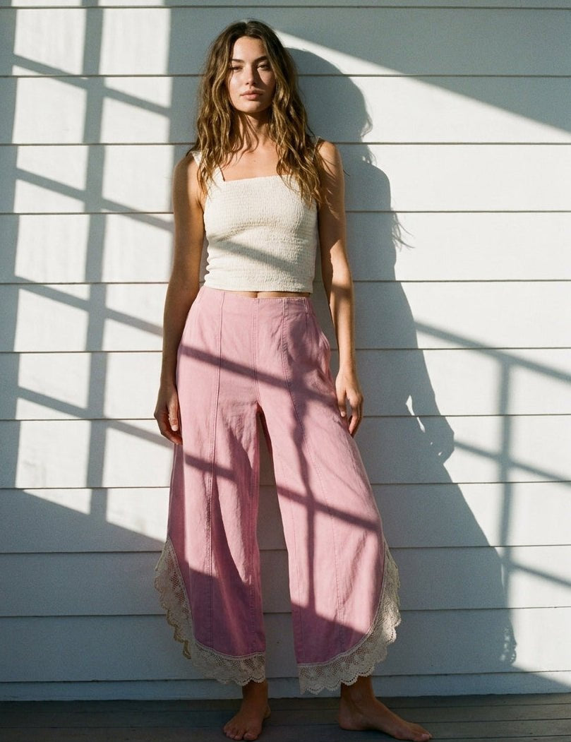 Coastal Tulip Lace Hem Denim Pants - Westly