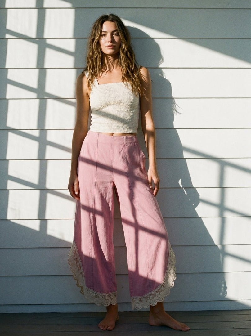 Coastal Tulip Lace Hem Denim Pants - Westly