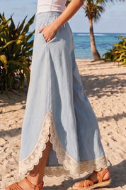 Coastal Tulip Lace Hem Denim Pants - Westly