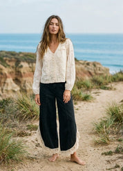 Coastal Tulip Lace Hem Denim Pants - Westly
