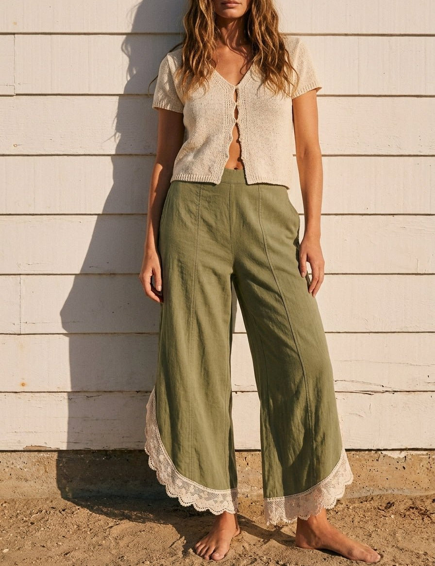 Coastal Tulip Lace Hem Denim Pants - Westly