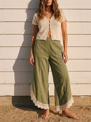 Coastal Tulip Lace Hem Denim Pants - Westly