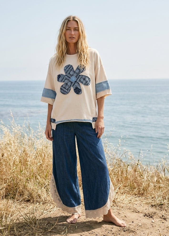 Coastal Tulip Lace Hem Denim Pants - Westly