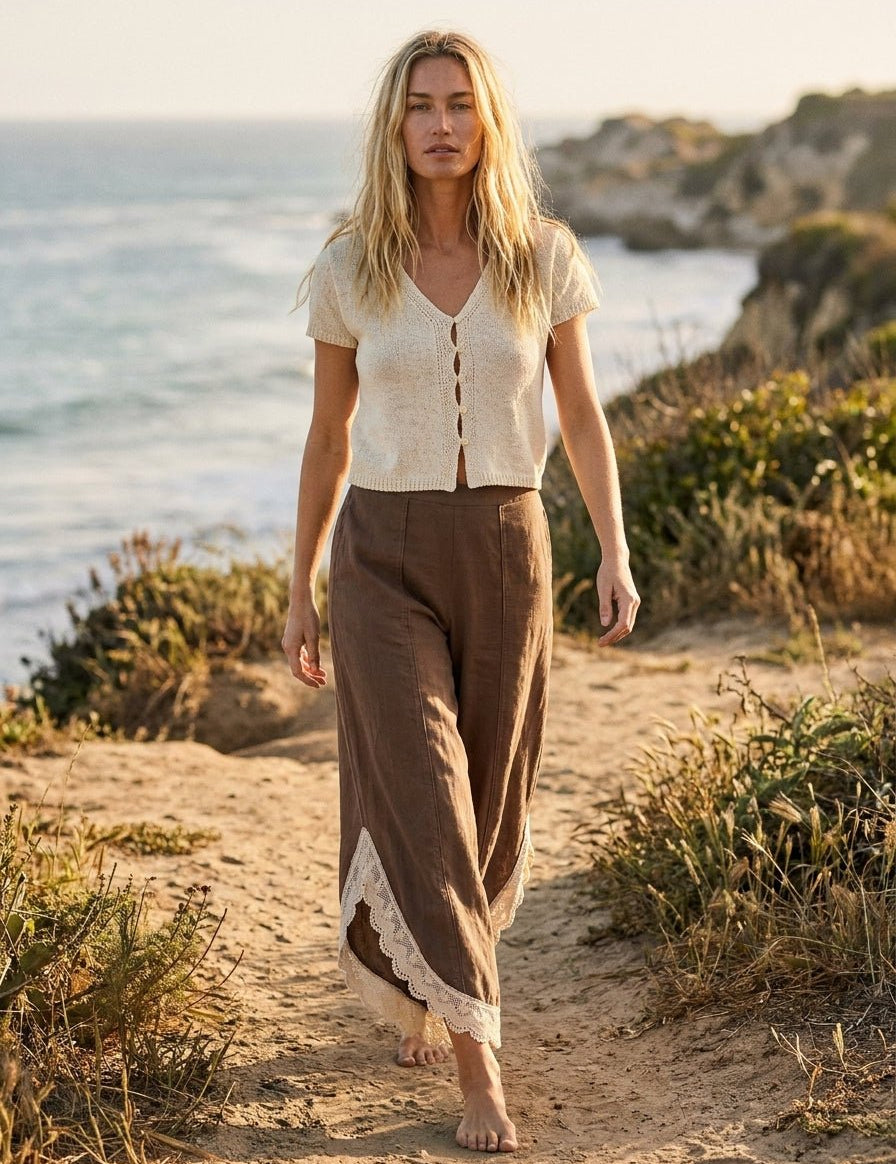 Coastal Tulip Lace Hem Denim Pants - Westly
