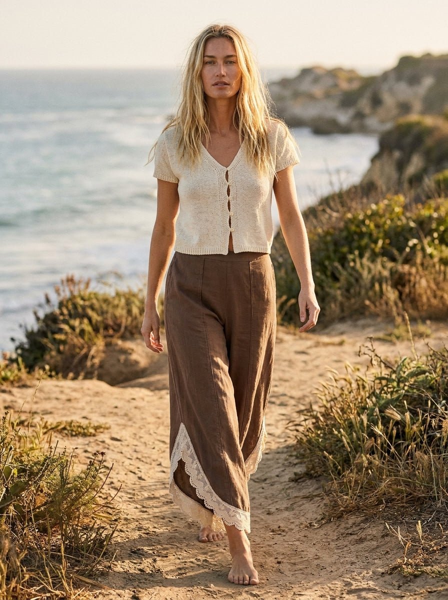 Coastal Tulip Lace Hem Denim Pants - Westly