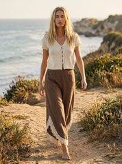 Coastal Tulip Lace Hem Denim Pants - Westly