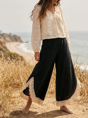 Coastal Tulip Lace Hem Denim Pants - Westly