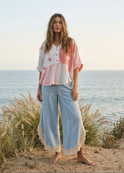 Coastal Tulip Lace Hem Denim Pants - Westly