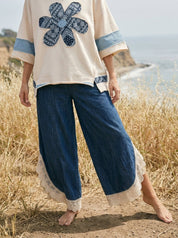 Coastal Tulip Lace Hem Denim Pants - Westly