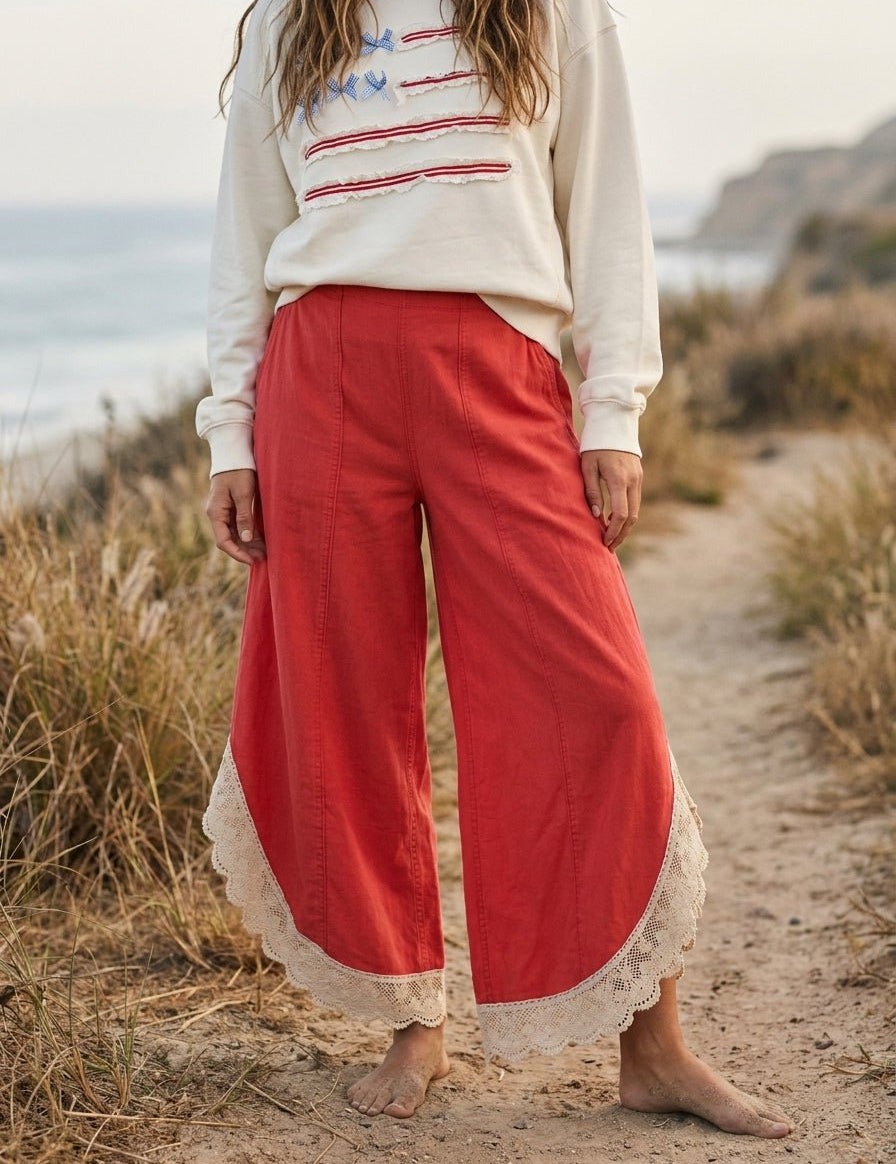 Coastal Tulip Lace Hem Denim Pants - Westly