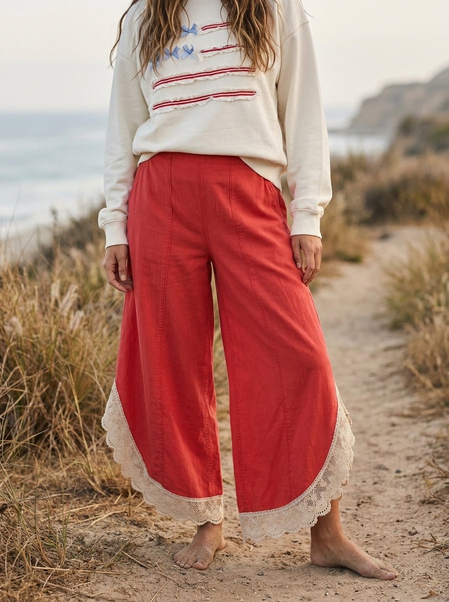 Coastal Tulip Lace Hem Denim Pants - Westly