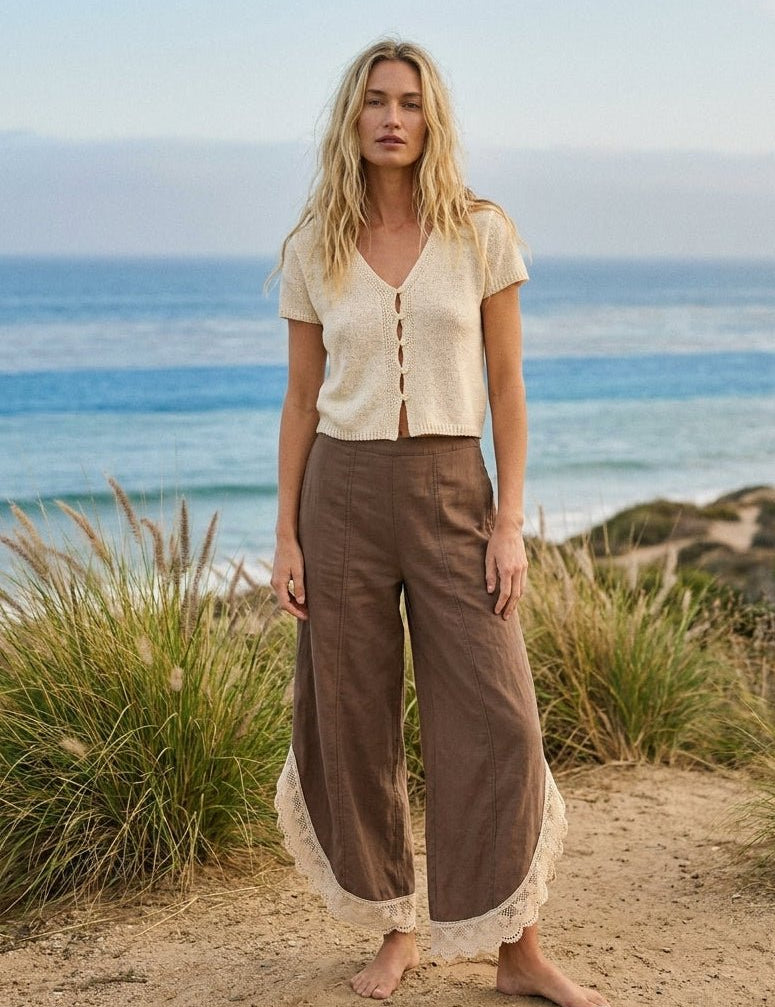 Coastal Tulip Lace Hem Denim Pants - Westly