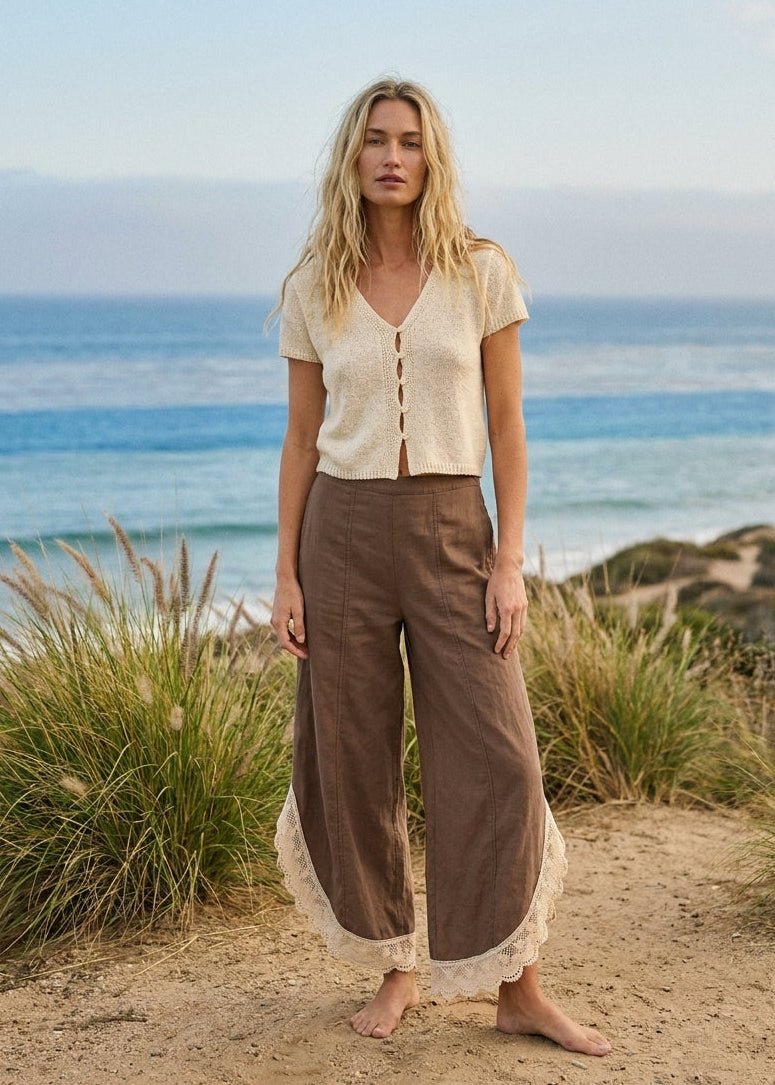 Coastal Tulip Lace Hem Denim Pants - Westly