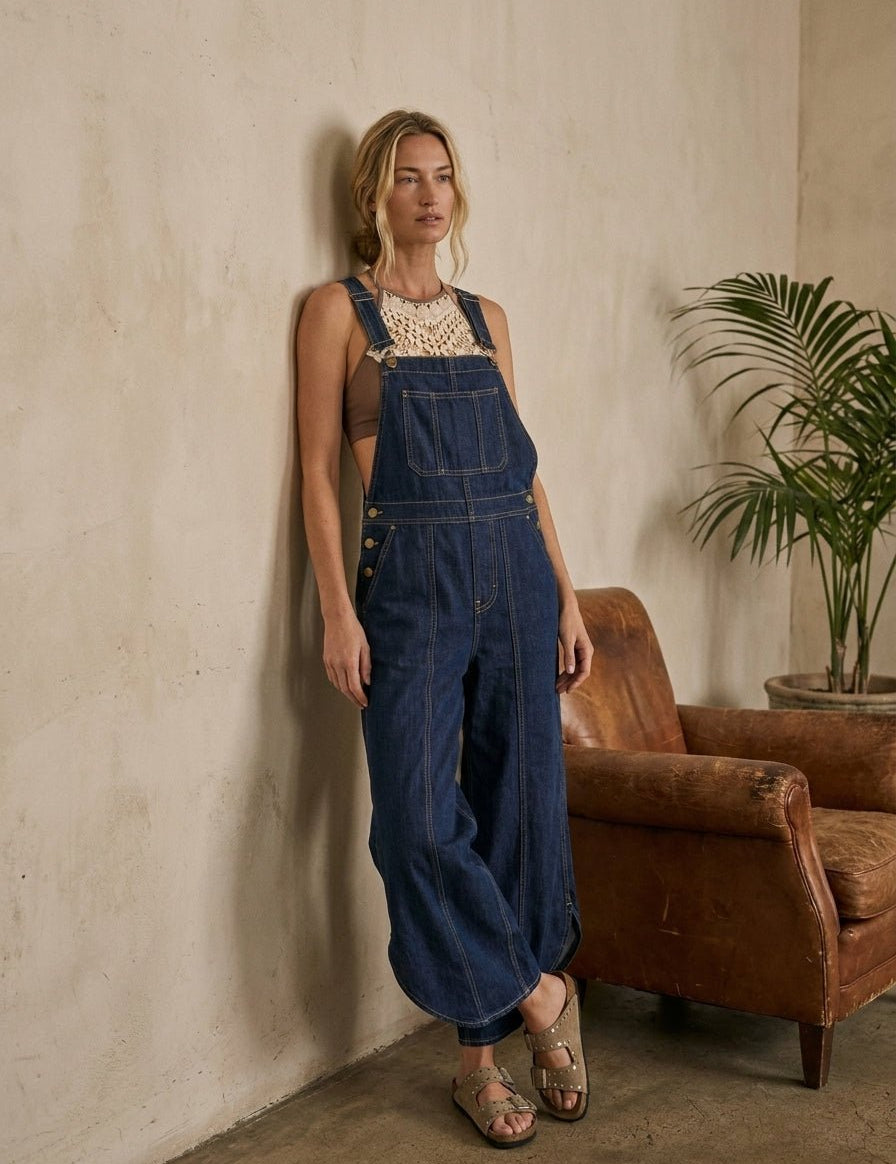 Coastal Tulip Washed Denim Relaxed Fit Overalls - Westly