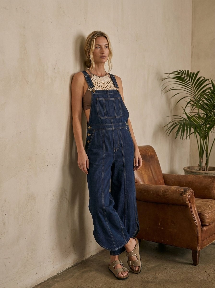 Coastal Tulip Washed Denim Relaxed Fit Overalls - Westly