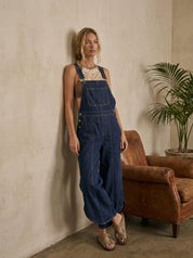 Coastal Tulip Washed Denim Relaxed Fit Overalls - Westly