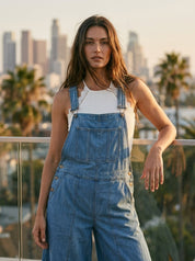 Coastal Tulip Washed Denim Relaxed Fit Overalls - Westly