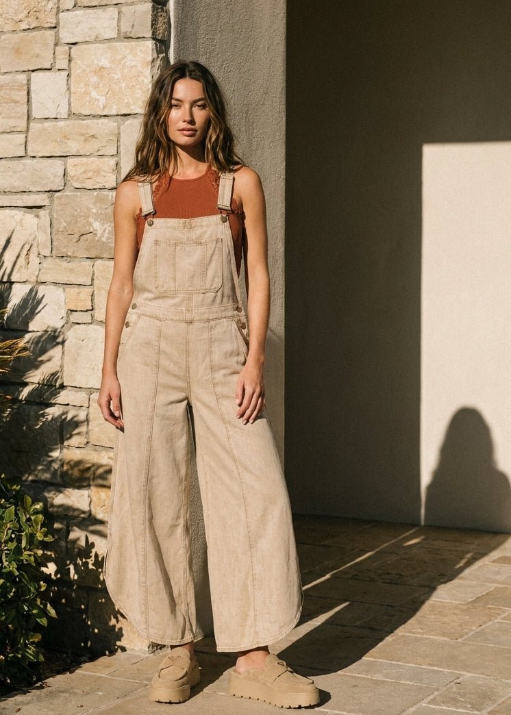 Coastal Tulip Washed Denim Relaxed Fit Overalls - Westly