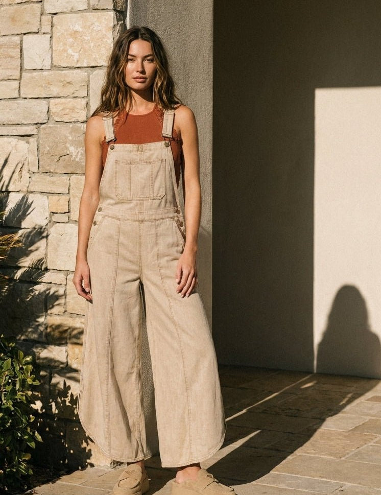 Coastal Tulip Washed Denim Relaxed Fit Overalls - Westly