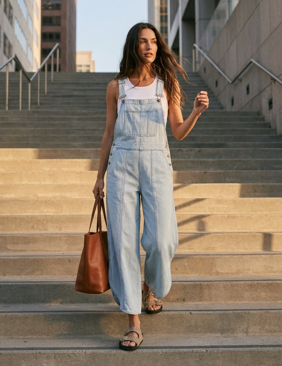 Coastal Tulip Washed Denim Relaxed Fit Overalls - Westly