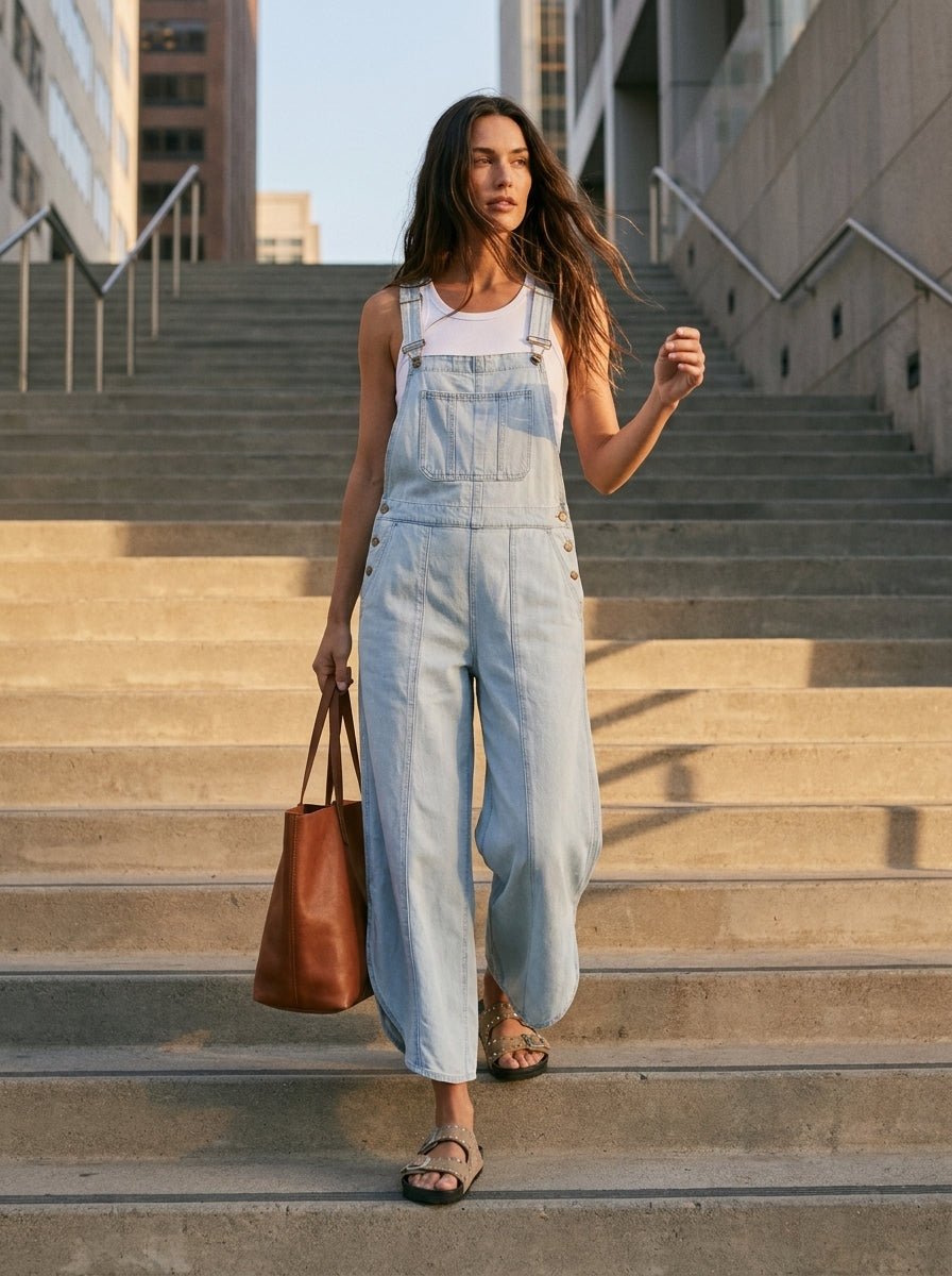 Coastal Tulip Washed Denim Relaxed Fit Overalls - Westly