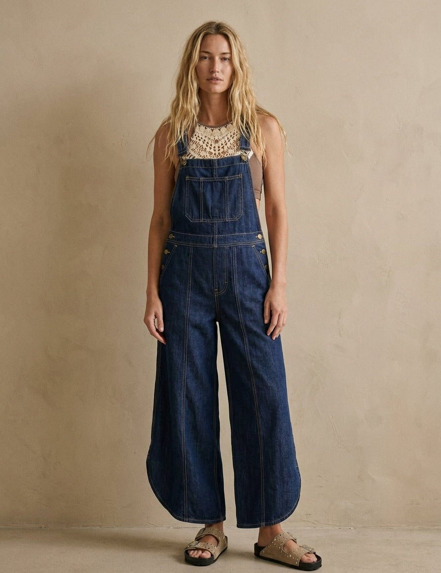 Coastal Tulip Washed Denim Relaxed Fit Overalls - Westly
