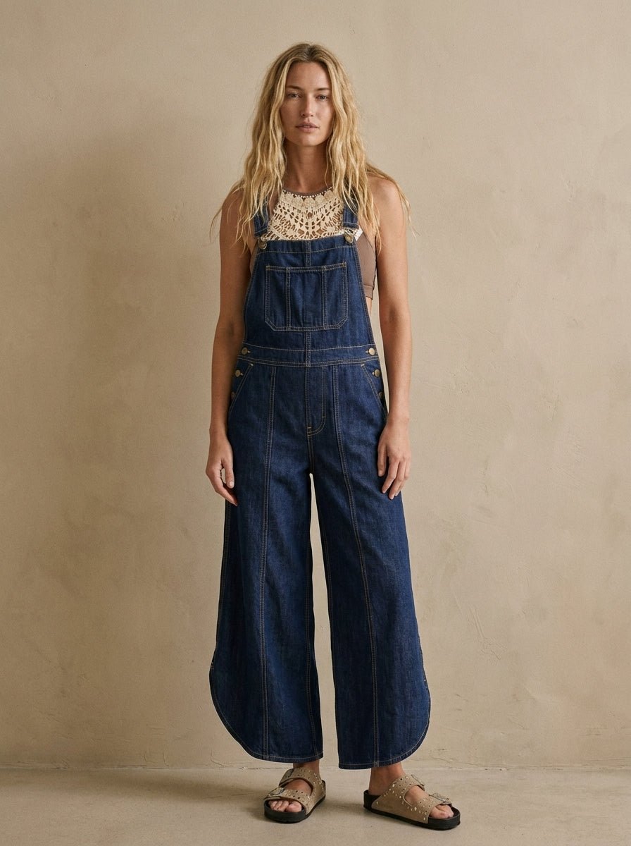 Coastal Tulip Washed Denim Relaxed Fit Overalls - Westly