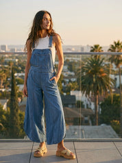 Coastal Tulip Washed Denim Relaxed Fit Overalls - Westly