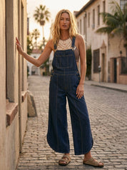 Coastal Tulip Washed Denim Relaxed Fit Overalls - Westly