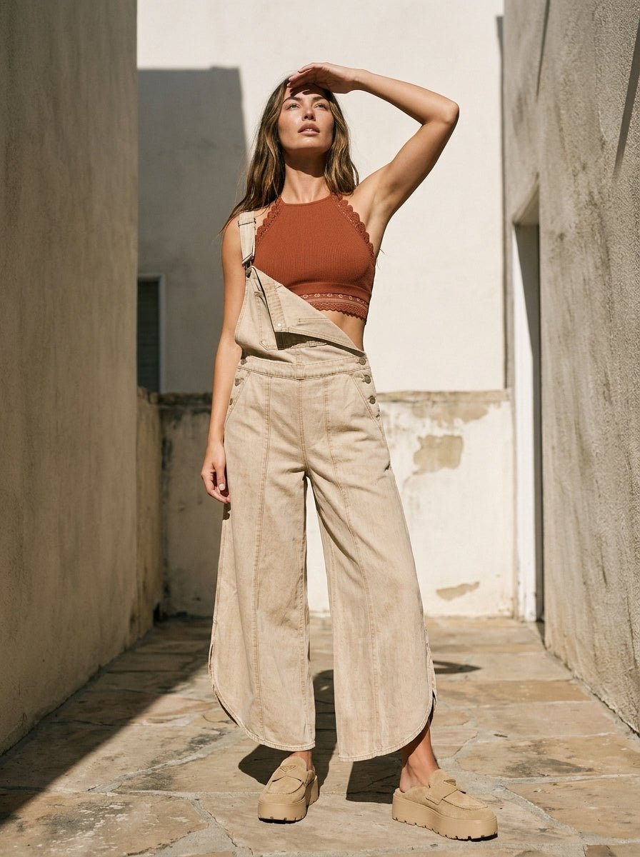 Coastal Tulip Washed Denim Relaxed Fit Overalls - Westly