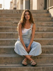 Coastal Tulip Washed Denim Relaxed Fit Overalls - Westly